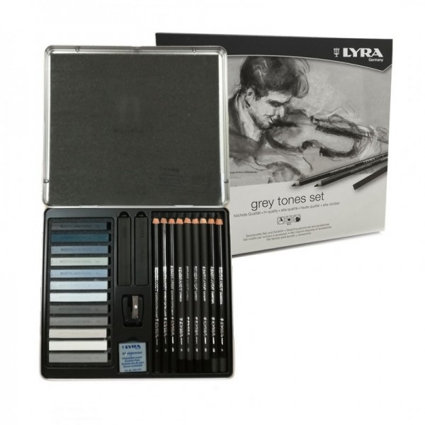 Lyra Skizzierstifte Set Grautöne 26tlg. / set matite per schizzo e accessori tonalità grigio 26 pezzi
