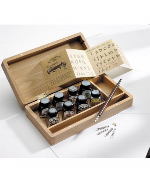 Winsor & Newton Holzkassette für Calligrafie 15tlg. / cassetta in legno per calligrafia 15 pezzi